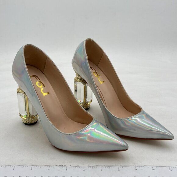 FSJ Silver Laser Bridal Pointed Toe High Heel Crystal Pumps Slip on Wedding Shoe - Picture 4 of 8